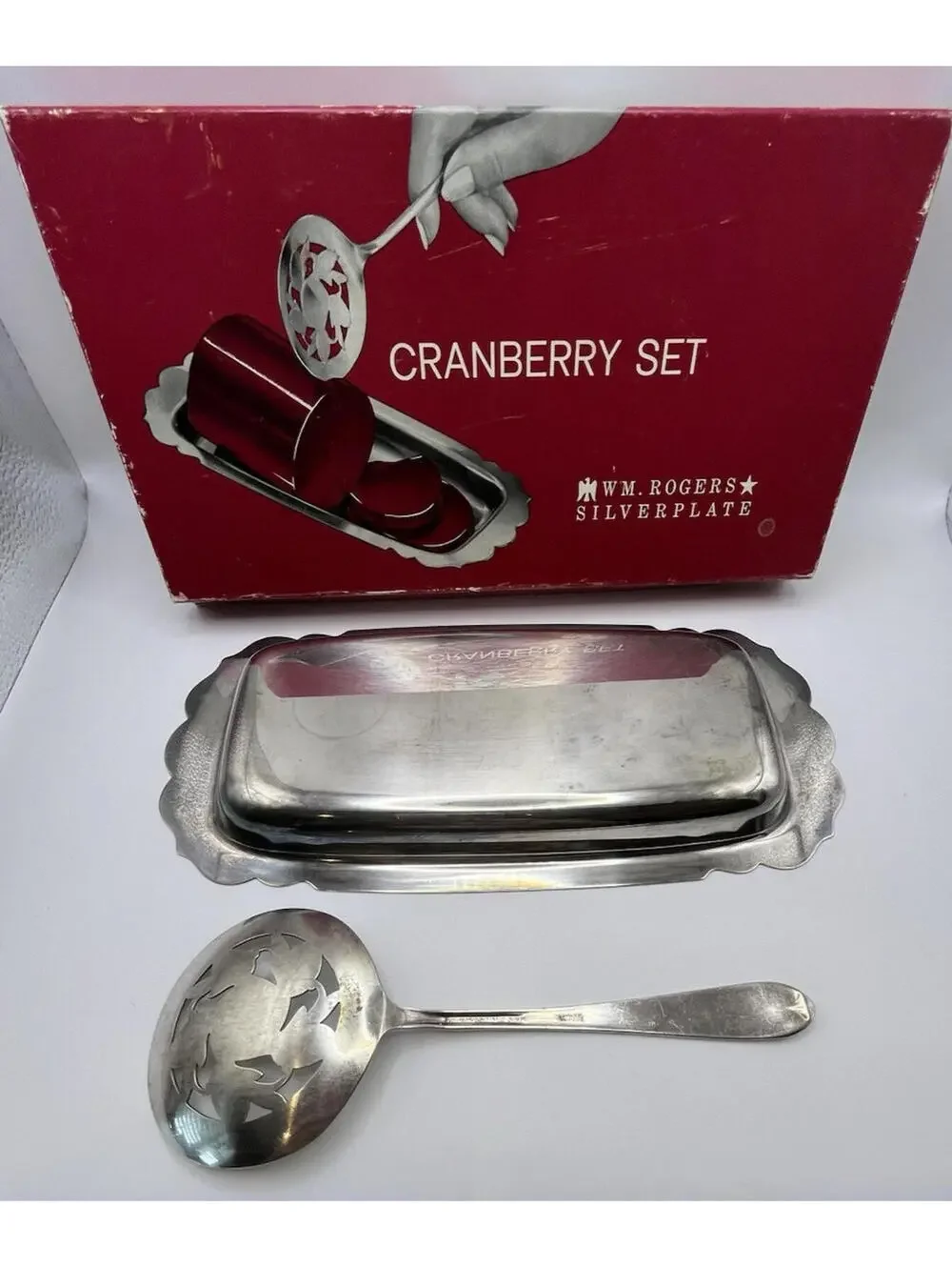 WM. Rogers Silverplate Ocean Spray VTG Cranberry Set Spoon & Plate Original Box